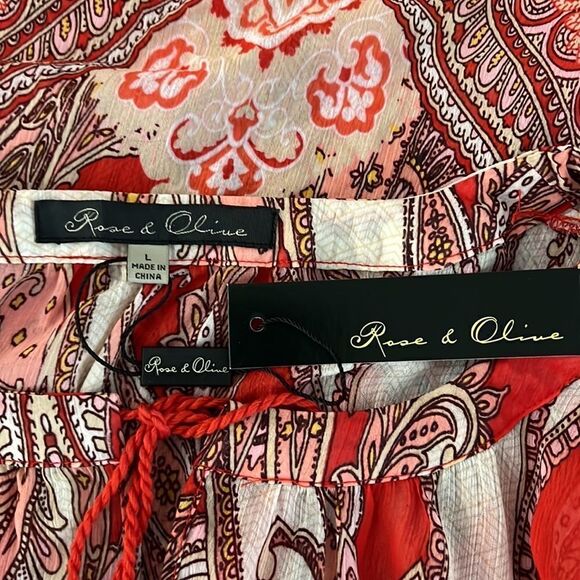 NWT Rose & Olive Boho Style Paisley Print Top Blouse with Tassels - Picture 8 of 11